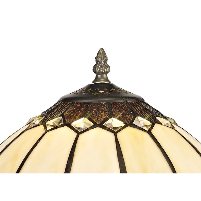 Nelson Lighting NL72269 Brixton Tiffany Table Lamp Aged Antique Brass Base/Cream/Brown Glass/Clear Crystal