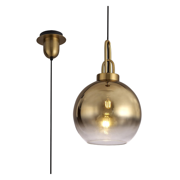 Nelson Lighting NLK00039 Acme 1 Light Pendant With 30cm Globe Glass Brass Gold/Matt Black/Clear