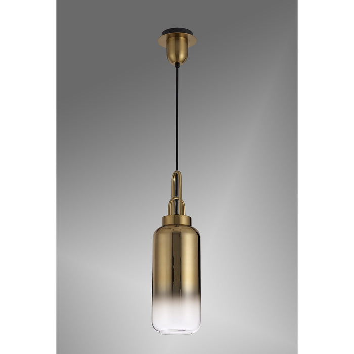Nelson Lighting NLK03509 Acme 1 Light Pendant With 30cm Cylinder Glass Brass Gold/Matt Black/Clear