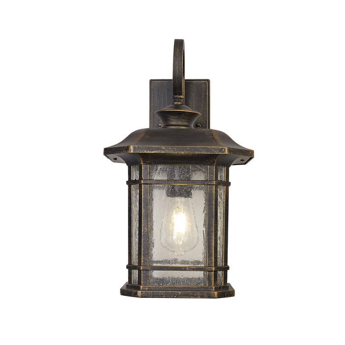 Nelson Lighting NL75809 Biello Outdoor Large Wall Lamp 1 Light Brushed Black Gold/Seeded Glass