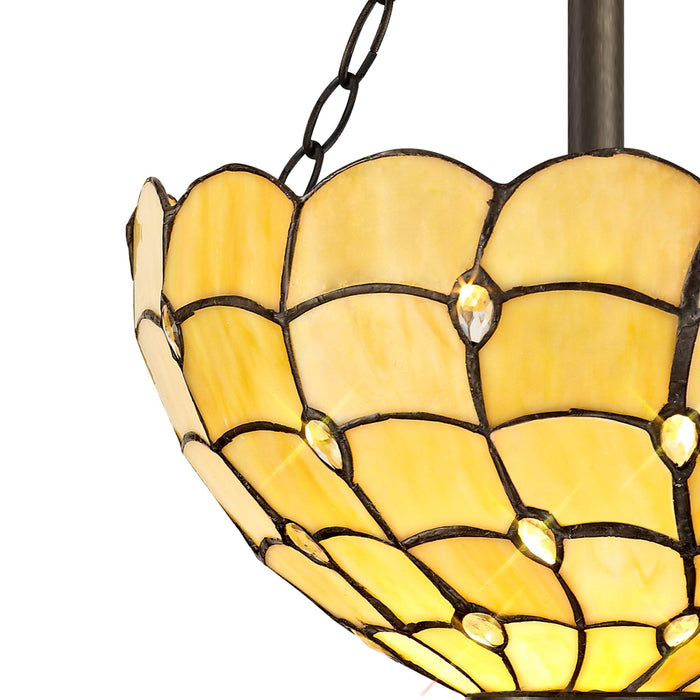 Nelson Lighting NLK00419 Chrisy 3 Light Semi Ceiling With 30cm Tiffany Shade Beige/Clear Crystal/Aged Antique Brass