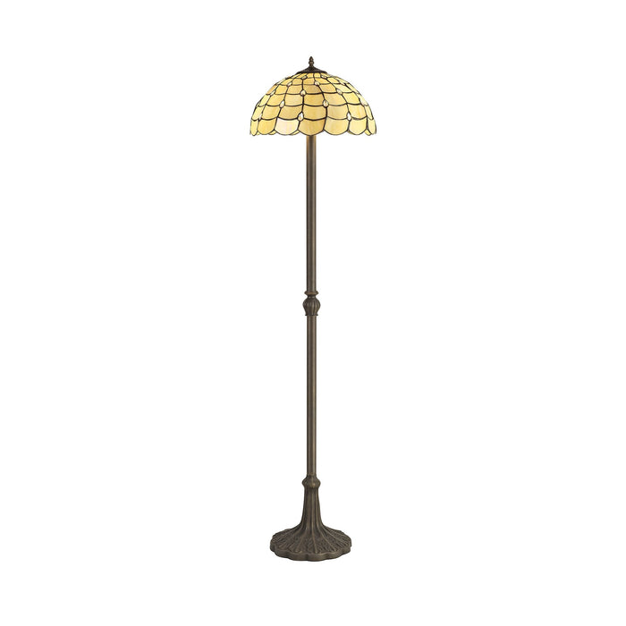 Nelson Lighting NLK00539 Chrisy 2 Light Leaf Design Floor Lamp With 40cm Tiffany Shade Beige/Clear Crystal/Aged Antique Brass