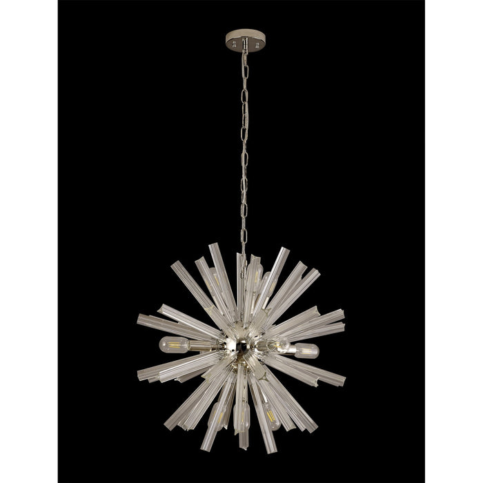 Nelson Lighting NL85099 Clover 10 Light Round Pendant Polished Nickel / Clear Glass
