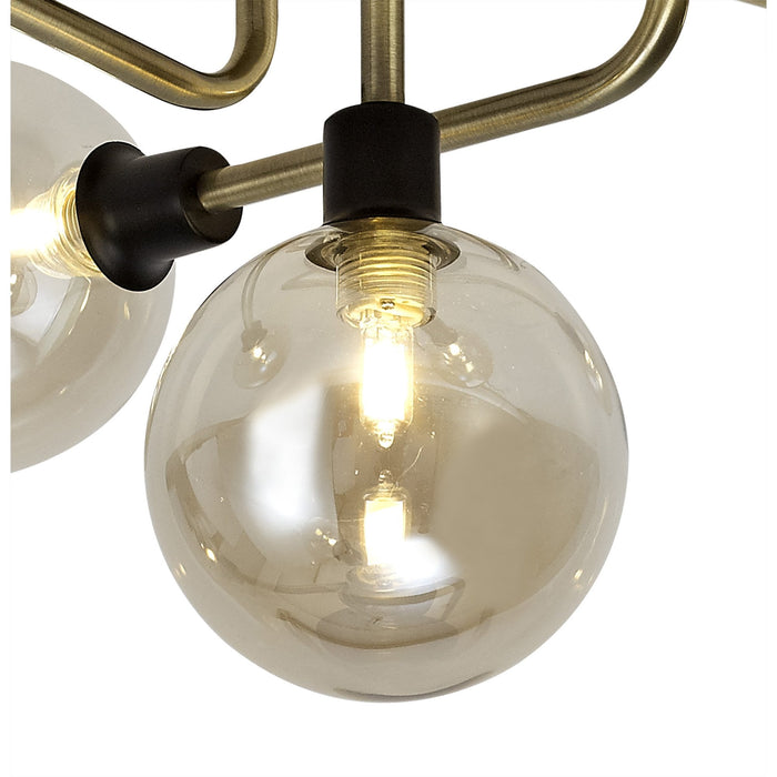 Nelson Lighting NL77309 Dylon Flush Ceiling 5 Light Matt Black/Antique Brass/Cognac Glass
