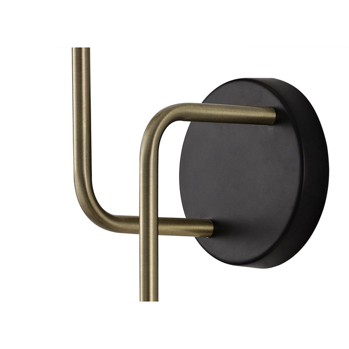 Nelson Lighting NL77339 Dylon Wall Lamp 2 Light Matt Black/Antique Brass/Cognac Glass