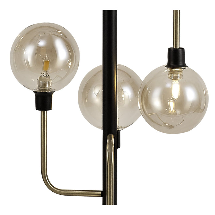 Nelson Lighting NL77359 Dylon Floor Lamp 8 Light Matt Black/Antique Brass/Cognac Glass