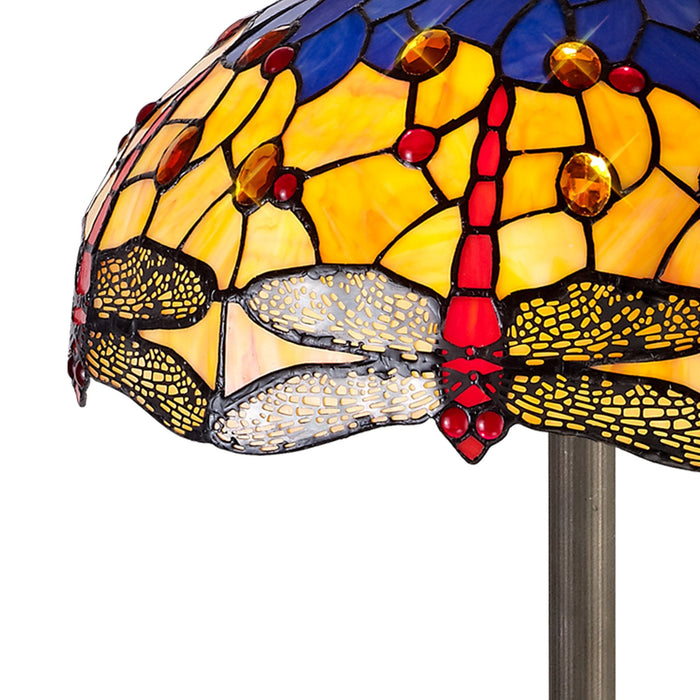 Nelson Lighting NLK00819 Heidi 2 Light Octagonal Floor Lamp With 40cm Tiffany Shade Blue/Orange/Crystal/Aged Antique Brass