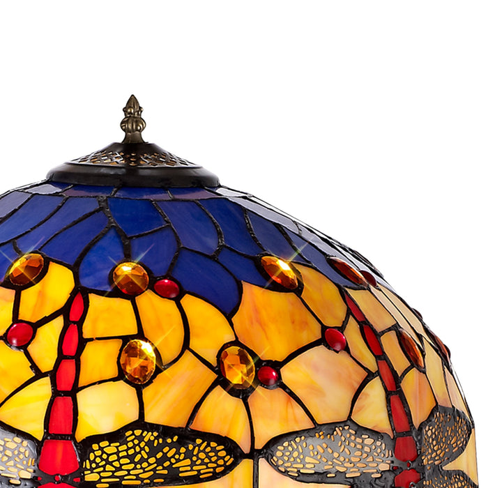 Nelson Lighting NLK00819 Heidi 2 Light Octagonal Floor Lamp With 40cm Tiffany Shade Blue/Orange/Crystal/Aged Antique Brass