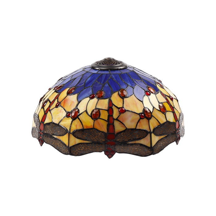 Nelson Lighting NLK00819 Heidi 2 Light Octagonal Floor Lamp With 40cm Tiffany Shade Blue/Orange/Crystal/Aged Antique Brass
