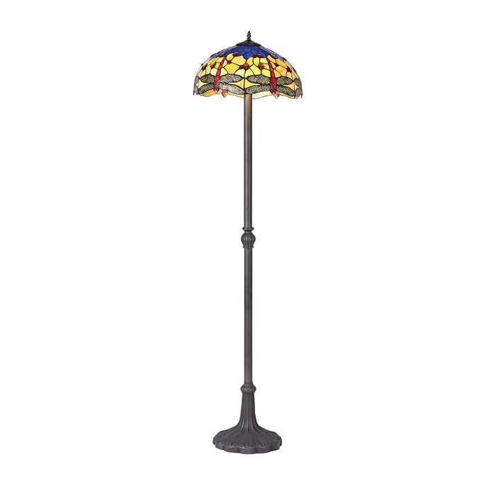 Nelson Lighting NLK00829 Heidi 2 Light Leaf Design Floor Lamp With 40cm Tiffany Shade Blue/Orange/Crystal/Aged Antique Brass