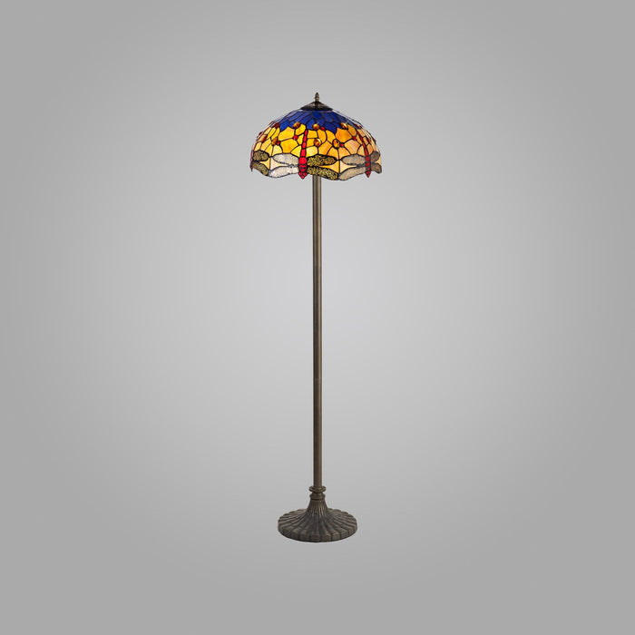 Nelson Lighting NLK00839 Heidi 2 Light Stepped Design Floor Lamp With 40cm Tiffany Shade Blue/Orange/Crystal/Aged Antique Brass