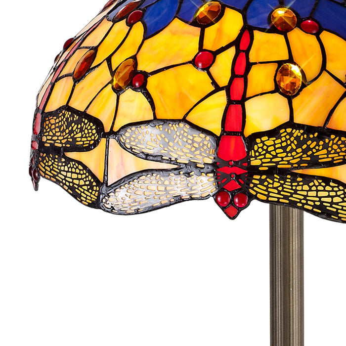 Nelson Lighting NLK00839 Heidi 2 Light Stepped Design Floor Lamp With 40cm Tiffany Shade Blue/Orange/Crystal/Aged Antique Brass