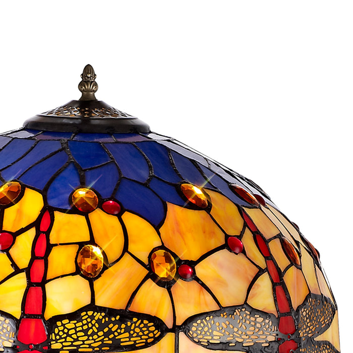 Nelson Lighting NLK00839 Heidi 2 Light Stepped Design Floor Lamp With 40cm Tiffany Shade Blue/Orange/Crystal/Aged Antique Brass