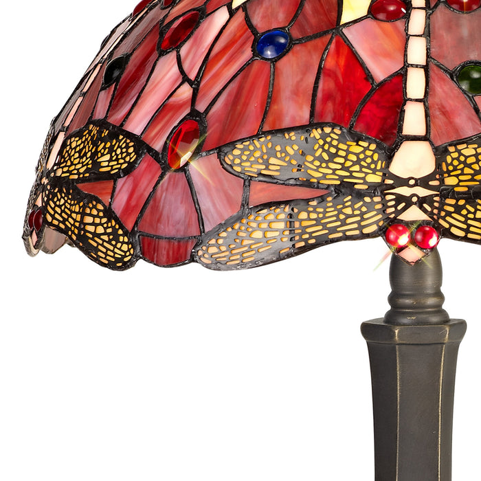 Nelson Lighting NLK00989 Heidi 2 Light Octagonal Table Lamp With 40cm Tiffany Shade Purple/Pink/Crystal/Aged Antique Brass