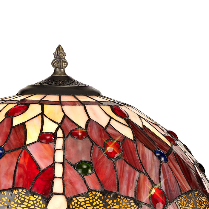 Nelson Lighting NLK00989 Heidi 2 Light Octagonal Table Lamp With 40cm Tiffany Shade Purple/Pink/Crystal/Aged Antique Brass