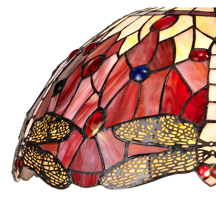 Nelson Lighting NLK00989 Heidi 2 Light Octagonal Table Lamp With 40cm Tiffany Shade Purple/Pink/Crystal/Aged Antique Brass