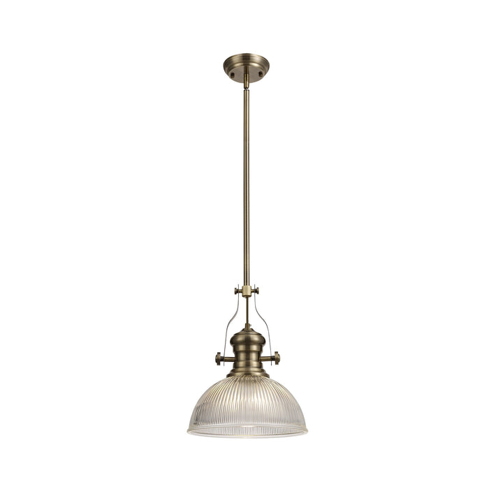 Nelson Lighting NLK01199 Louis 1 Light Telescopic Pendant With 30cm Dome Glass Shade Antique Brass/Clear