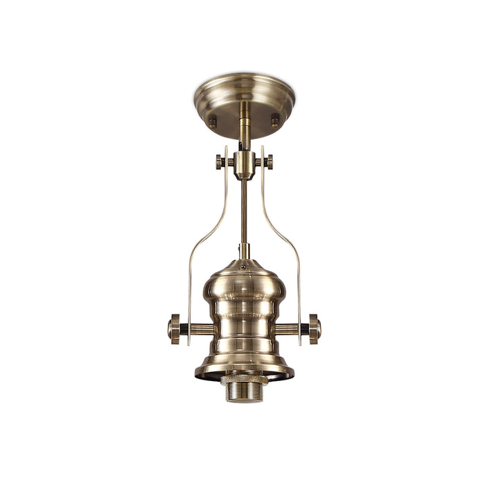 Nelson Lighting NLK01199 Louis 1 Light Telescopic Pendant With 30cm Dome Glass Shade Antique Brass/Clear