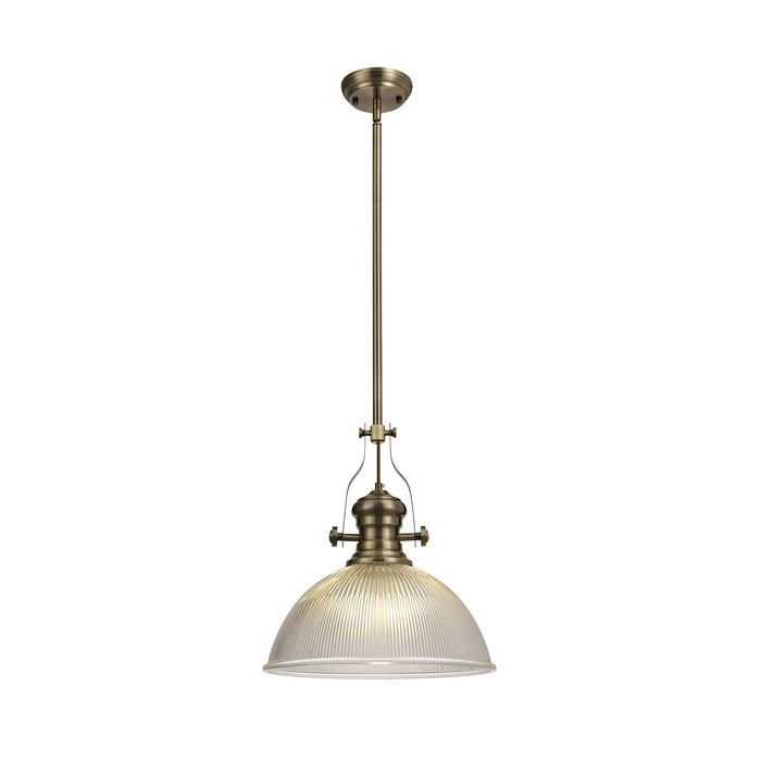 Nelson Lighting NLK01209 Louis 1 Light Telescopic Pendant With 38cm Dome Glass Shade Antique Brass/Clear