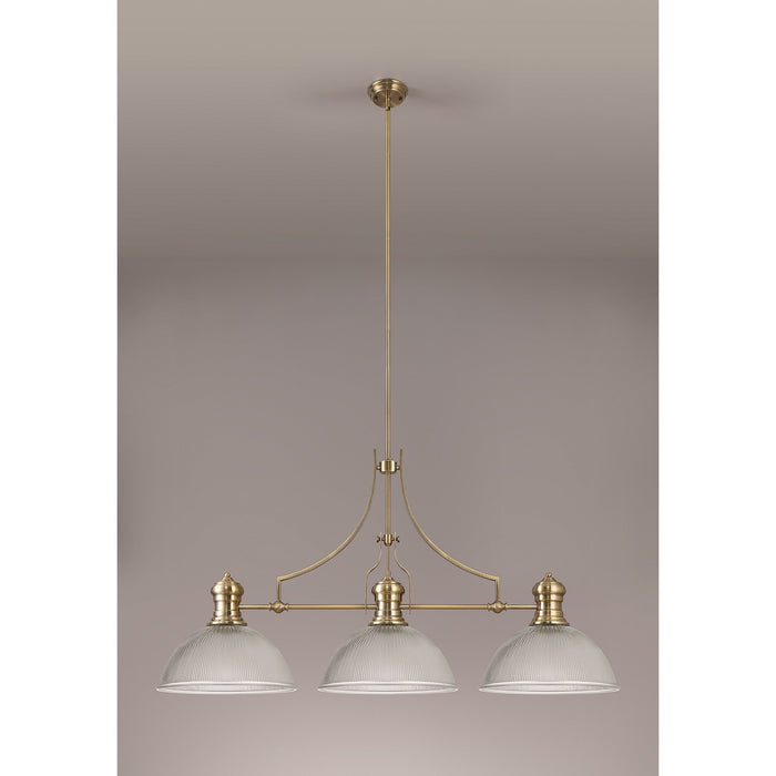 Nelson Lighting NLK03589 Louis 3 Light Telescopic Pendant With 38cm Dome Glass Shade Antique Brass/Clear