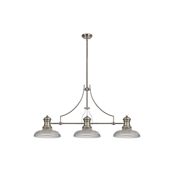 Nelson Lighting NLK03669 Louis 3 Light Telescopic Pendant With 30cm Round Glass Shade Polished Nickel/Clear