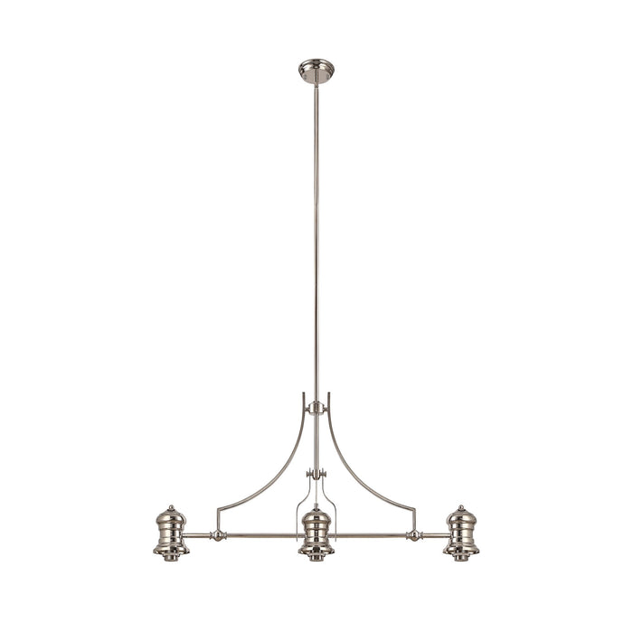 Nelson Lighting NLK03669 Louis 3 Light Telescopic Pendant With 30cm Round Glass Shade Polished Nickel/Clear