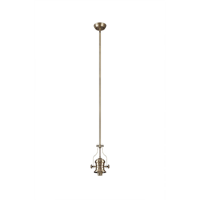 Nelson Lighting NLK04629 Louis Pendant With 30cm Flat Round Patterned Shade Antique Brass/Clear Glass