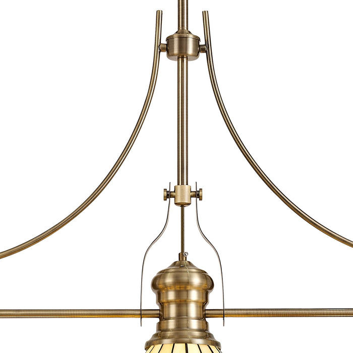 Nelson Lighting NLK04709 Louis/Umbrian 3 Light Telescopic Pendant With 30cm Tiffany Shade Antique Brass/Green/CRome/Crystal