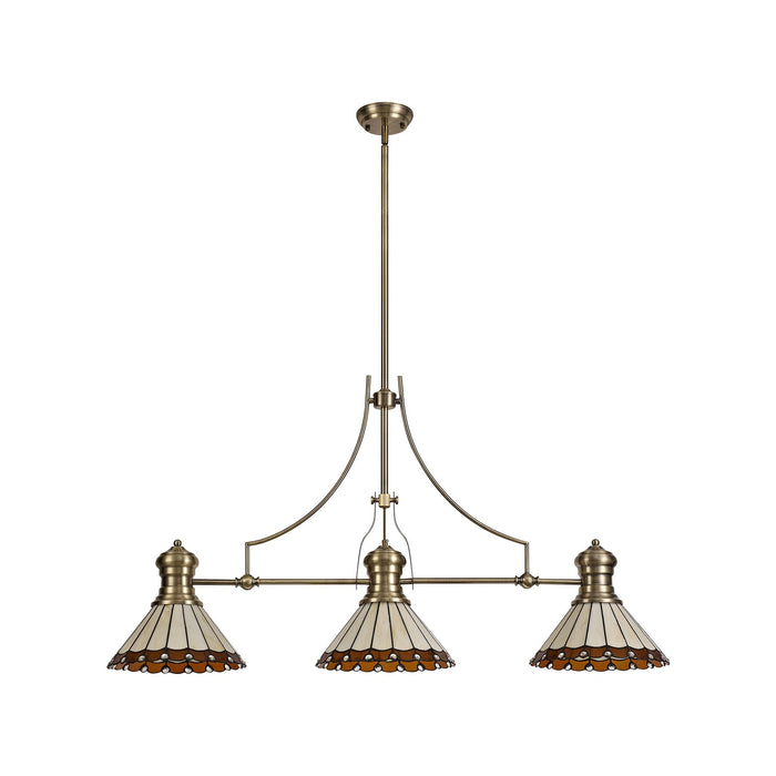 Nelson Lighting NLK04719 Louis/Umbrian 3 Light Telescopic Pendant With 30cm Tiffany Shade Antique Brass/Amber/CRome/Crystal