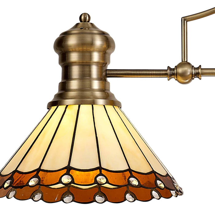 Nelson Lighting NLK04719 Louis/Umbrian 3 Light Telescopic Pendant With 30cm Tiffany Shade Antique Brass/Amber/CRome/Crystal
