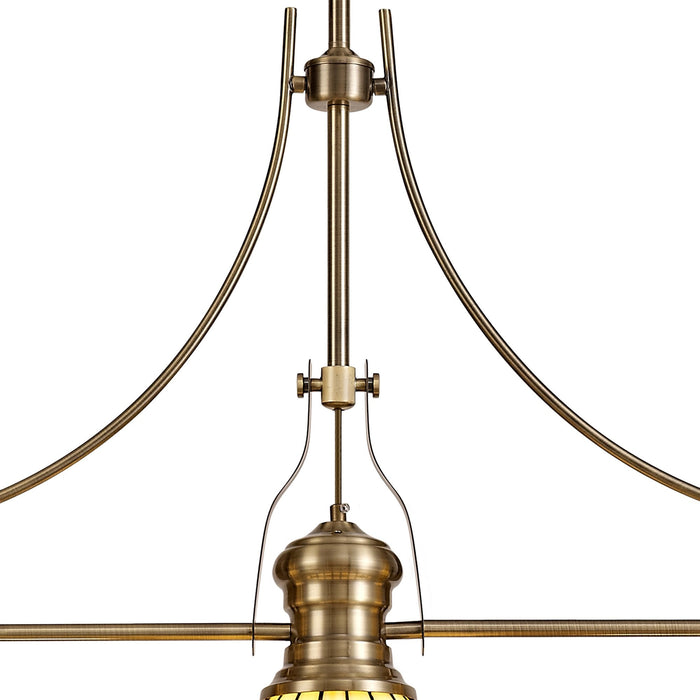 Nelson Lighting NLK04719 Louis/Umbrian 3 Light Telescopic Pendant With 30cm Tiffany Shade Antique Brass/Amber/CRome/Crystal