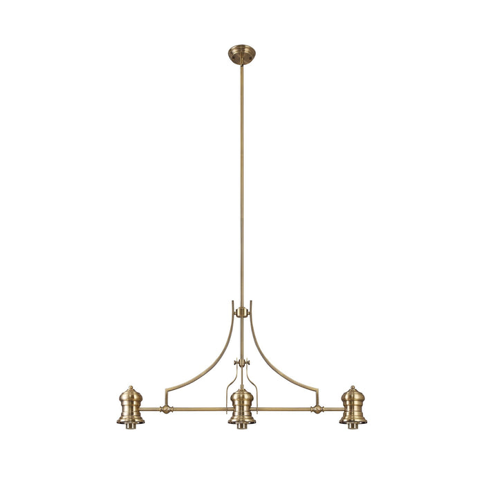 Nelson Lighting NLK04719 Louis/Umbrian 3 Light Telescopic Pendant With 30cm Tiffany Shade Antique Brass/Amber/CRome/Crystal