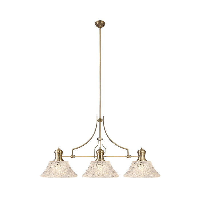Nelson Lighting NLK04749 Louis Linear Pendant With 38cm Patterned Round Shade Antique Brass/Clear Glass