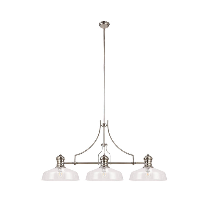Nelson Lighting NLK04819 Louis Linear Pendant With 38cm Flat Round Shade Polished Nickel/Clear Glass