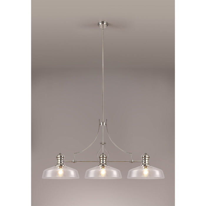 Nelson Lighting NLK04819 Louis Linear Pendant With 38cm Flat Round Shade Polished Nickel/Clear Glass