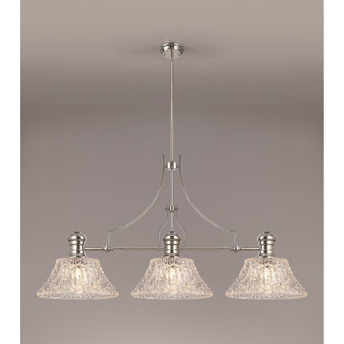 Nelson Lighting NLK04829 Louis Linear Pendant With 38cm Patterned Round Shade Polished Nickel/Clear Glass