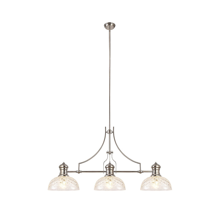 Nelson Lighting NLK04839 Louis Linear Pendant With 30cm Flat Round Patterned Shade Polished Nickel/Clear Glass