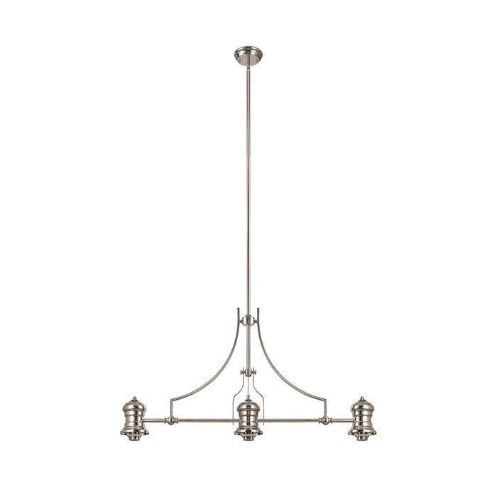 Nelson Lighting NLK04839 Louis Linear Pendant With 30cm Flat Round Patterned Shade Polished Nickel/Clear Glass