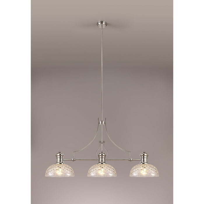 Nelson Lighting NLK04839 Louis Linear Pendant With 30cm Flat Round Patterned Shade Polished Nickel/Clear Glass