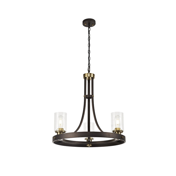 Nelson Lighting NL75519 Malcom Pendant 3 Light Brown Oxide/Bronze With Clear Glass Shades
