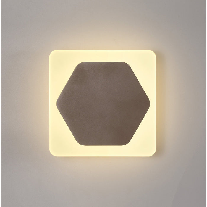Nelson Lighting NLK04399 Modena Magnetic Base Wall Lamp LED 15cm Horizontal Hexagonal 19cm Square Centre Coffee/Acrylic Frosted Diffuser