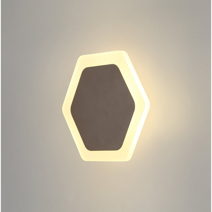 Nelson Lighting NLK04459 Modena Magnetic Base Wall Lamp LED 15/19cm Horizontal Hexagonal Centre Coffee/Acrylic Frosted Diffuser