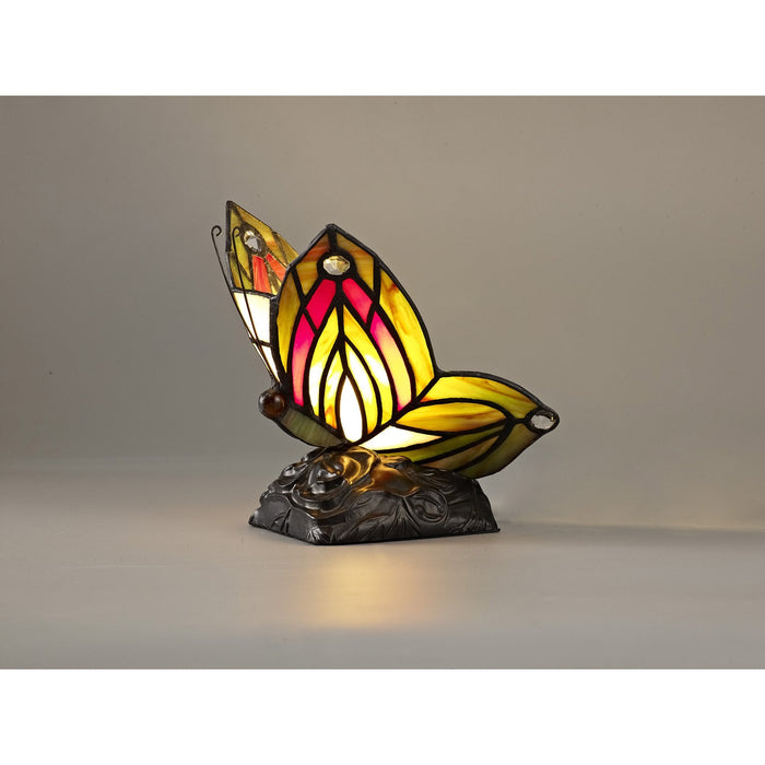 Nelson Lighting NL72999 Monty Tiffany Butterfly Table Lamp 1 Light Black Base With Green/Red Glass With Clear Crystal