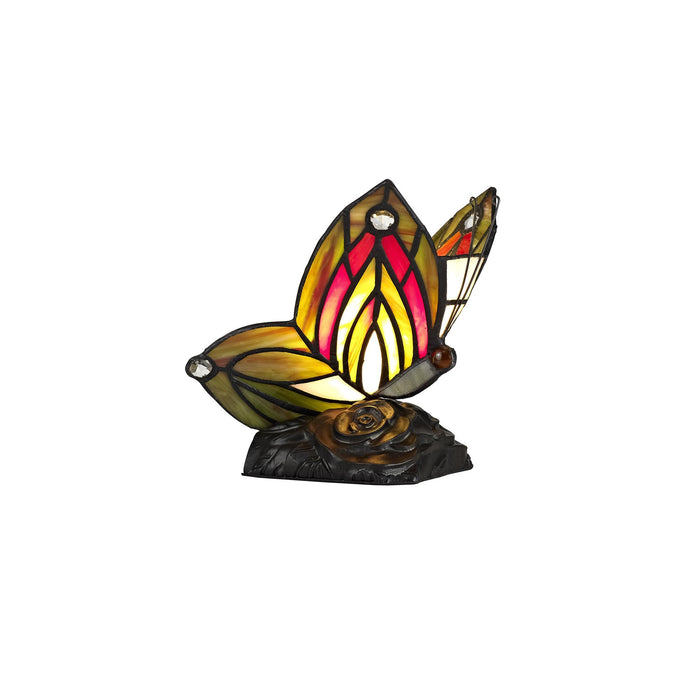 Nelson Lighting NL72999 Monty Tiffany Butterfly Table Lamp 1 Light Black Base With Green/Red Glass With Clear Crystal
