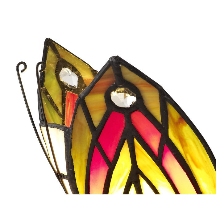 Nelson Lighting NL72999 Monty Tiffany Butterfly Table Lamp 1 Light Black Base With Green/Red Glass With Clear Crystal