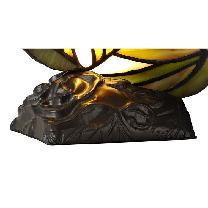 Nelson Lighting NL72999 Monty Tiffany Butterfly Table Lamp 1 Light Black Base With Green/Red Glass With Clear Crystal