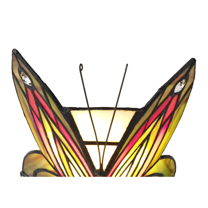 Nelson Lighting NL72999 Monty Tiffany Butterfly Table Lamp 1 Light Black Base With Green/Red Glass With Clear Crystal