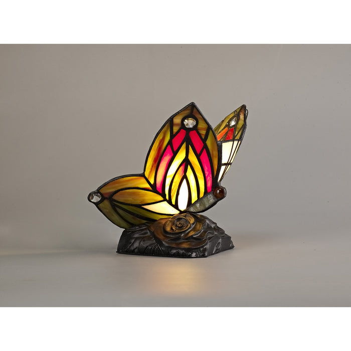 Nelson Lighting NL72999 Monty Tiffany Butterfly Table Lamp 1 Light Black Base With Green/Red Glass With Clear Crystal