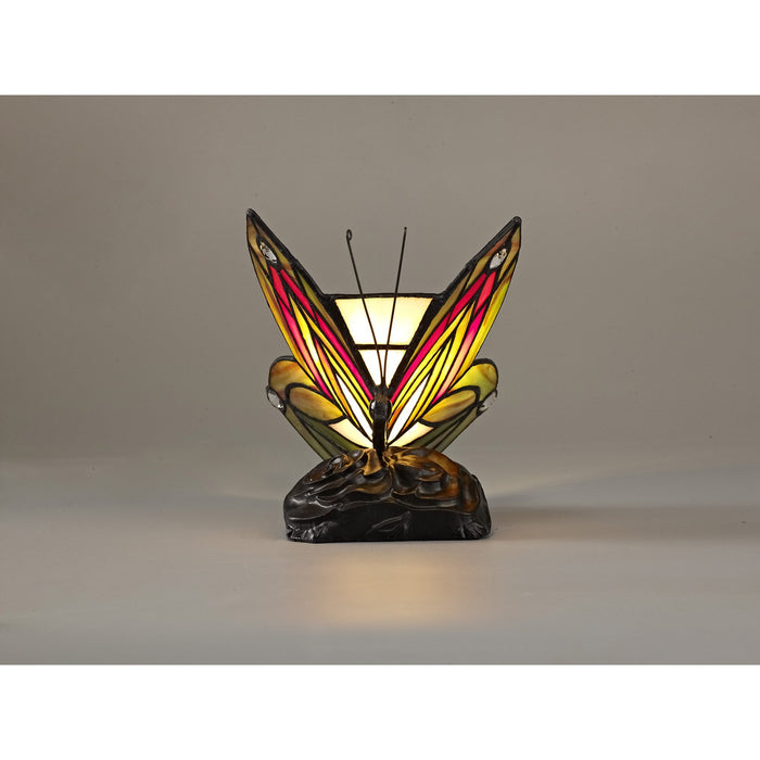 Nelson Lighting NL72999 Monty Tiffany Butterfly Table Lamp 1 Light Black Base With Green/Red Glass With Clear Crystal