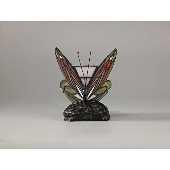 Nelson Lighting NL72999 Monty Tiffany Butterfly Table Lamp 1 Light Black Base With Green/Red Glass With Clear Crystal